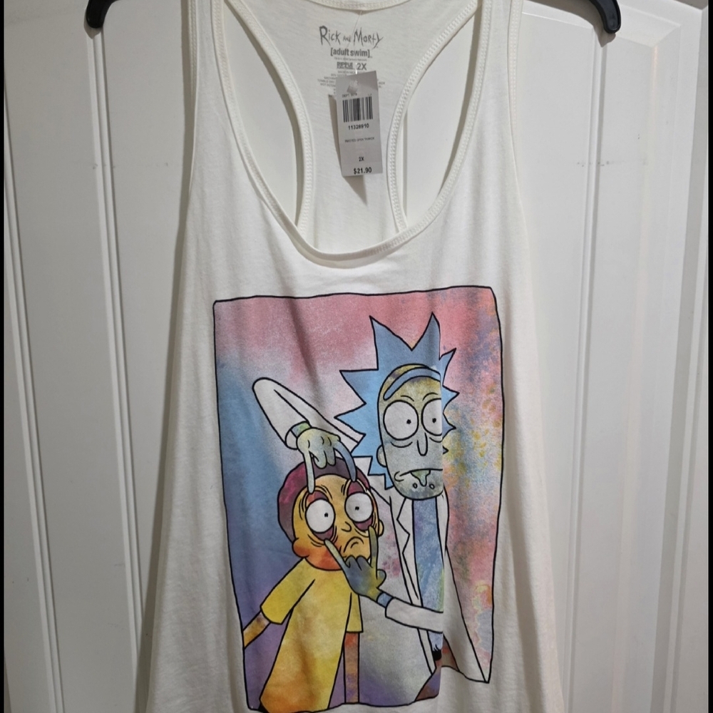 Hot Topic Rick and Morty Watercolor Graphic Tank Top | White Unisex 2XL